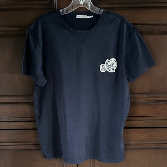 MONCLER  Navy Blue Double Logo Cotton Jersey T-Shirt - Picture 1 of 8